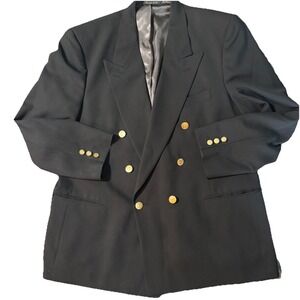 Vintage Christian Dior Monsieur‎ Black Double Breasted Gold Button Blazer 46R